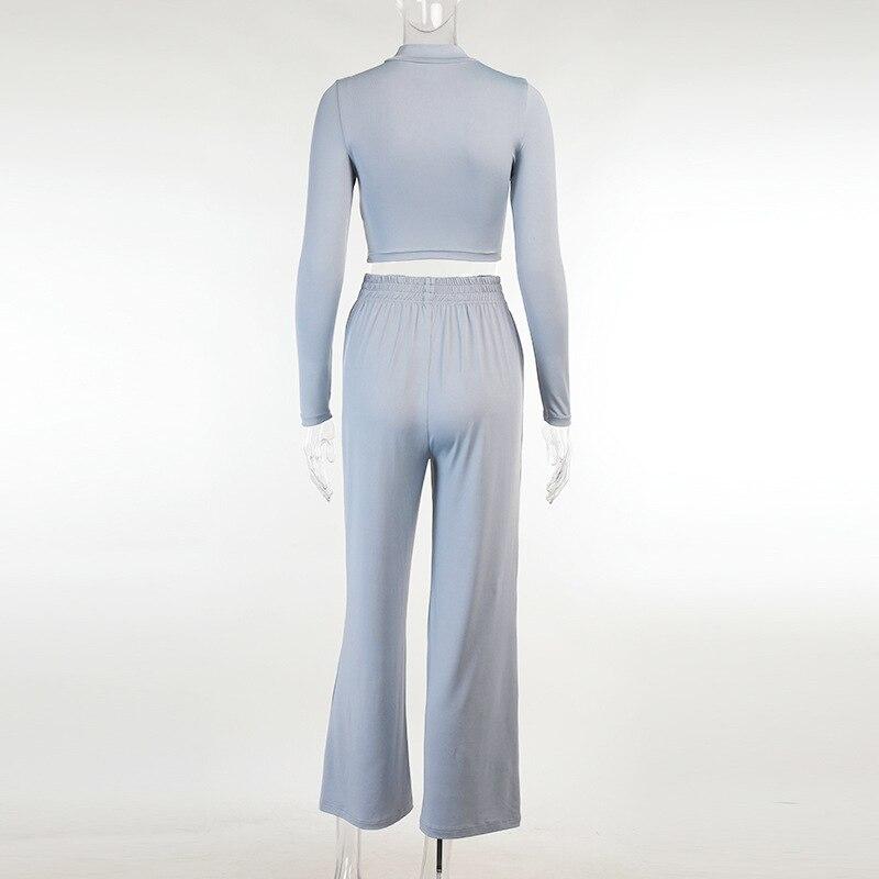 Loung Wear Long Sleeve Crop Top And Loose Pant Set