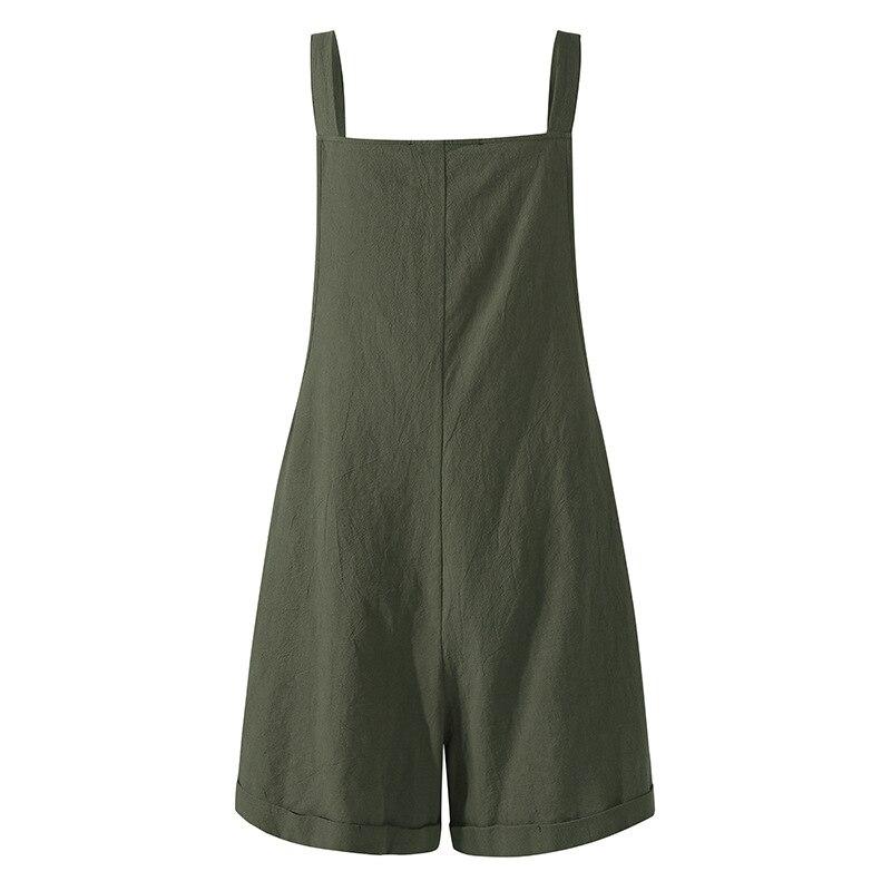 Solid Cotton Linen Short Jumpsuit